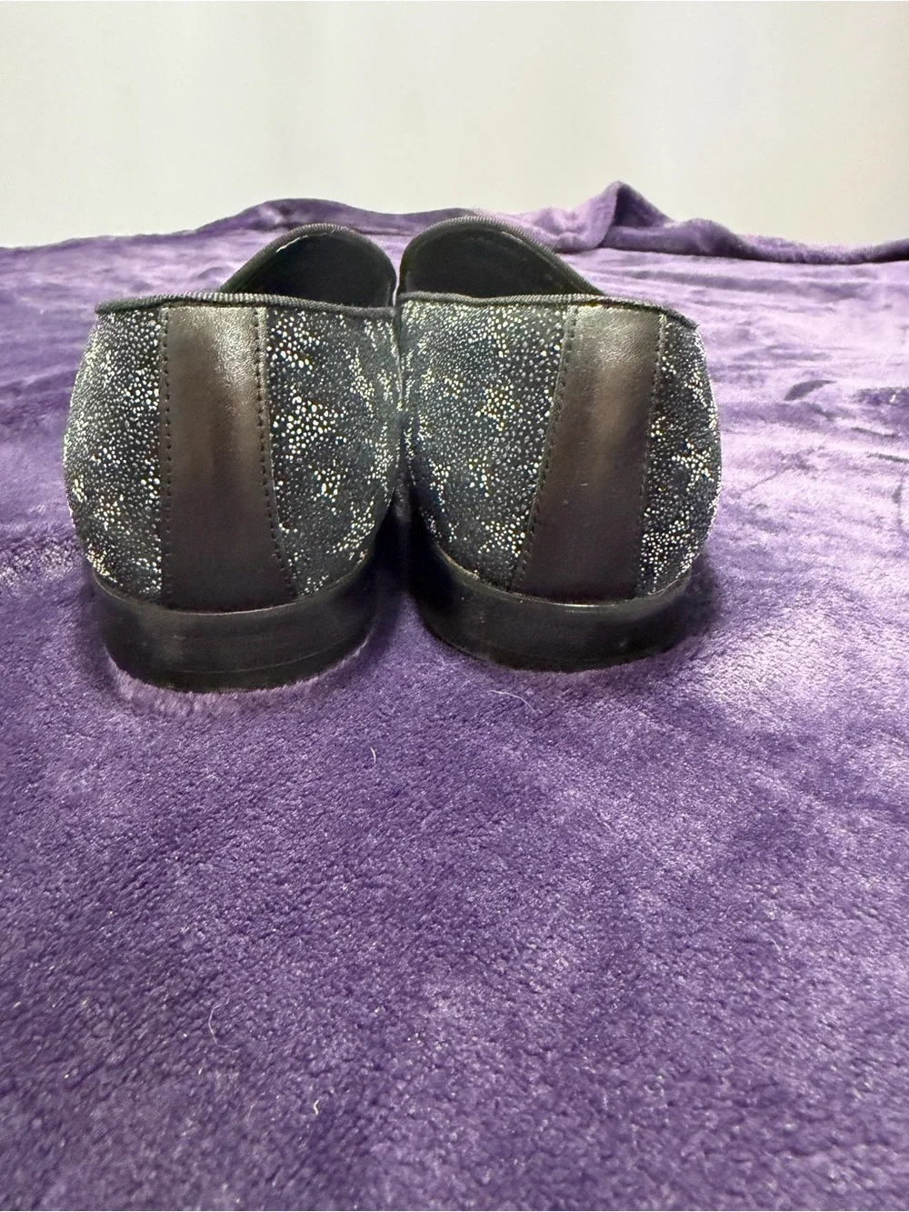 Badgley Mischka Midnight Blue Slip-On Loafers with Silver Star Pattern